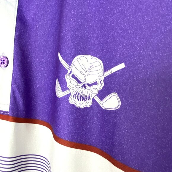 Tattoo Golf Performance Polo Shirt Mens Size Medium Zuma Purple Golf Skull - Picture 3 of 6